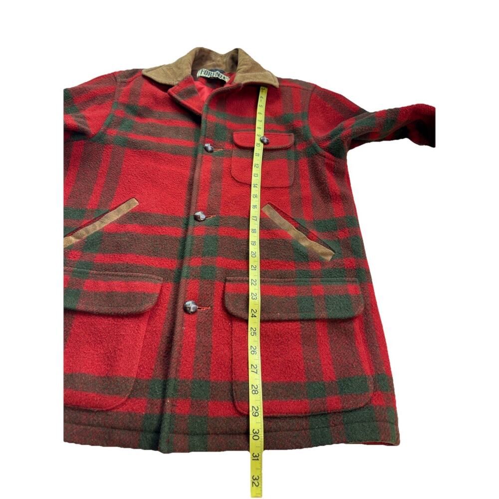 vtg‎ Forenza  Women's  4 Red plaid Wool Coat  80s/90s Wood Buttons Suede Collar - Picture 6 of 16